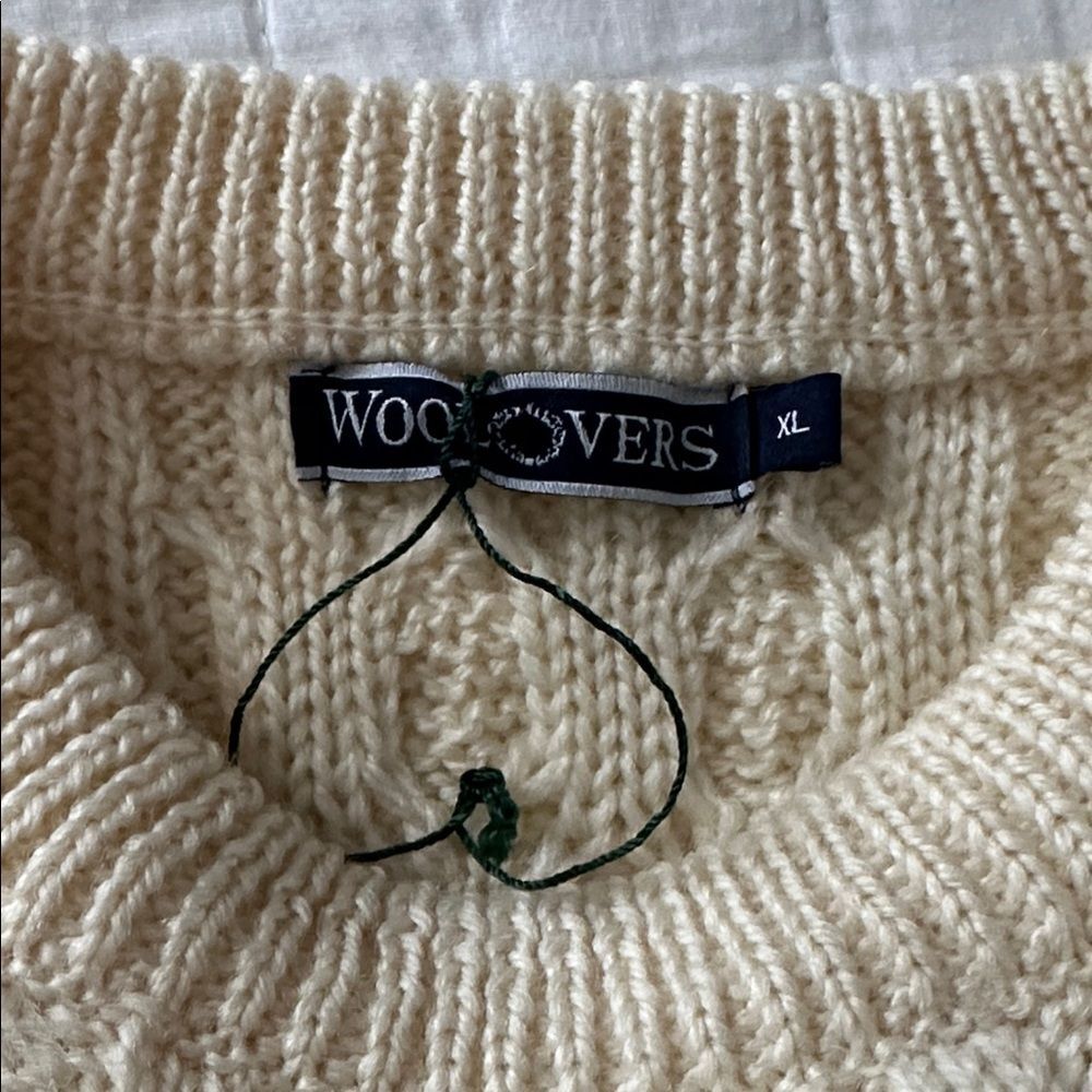 WoolOvers Men’s XL Fisherman Cable Knit Wool Sweater Cream Ivory Aran Pullover - Picture 6 of 13